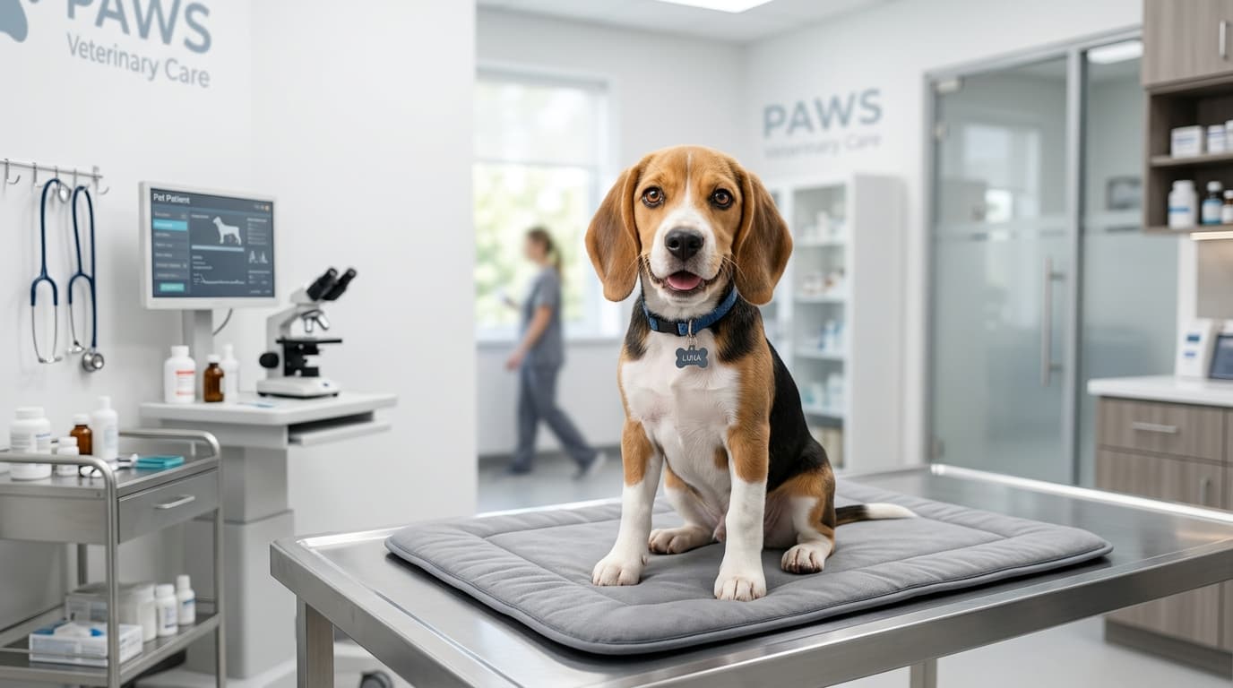 Beagle puppy at the veterinary clinic