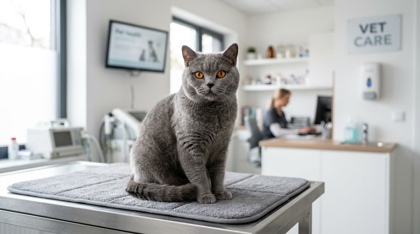 Cat sitting calmly during a veterinary appointment