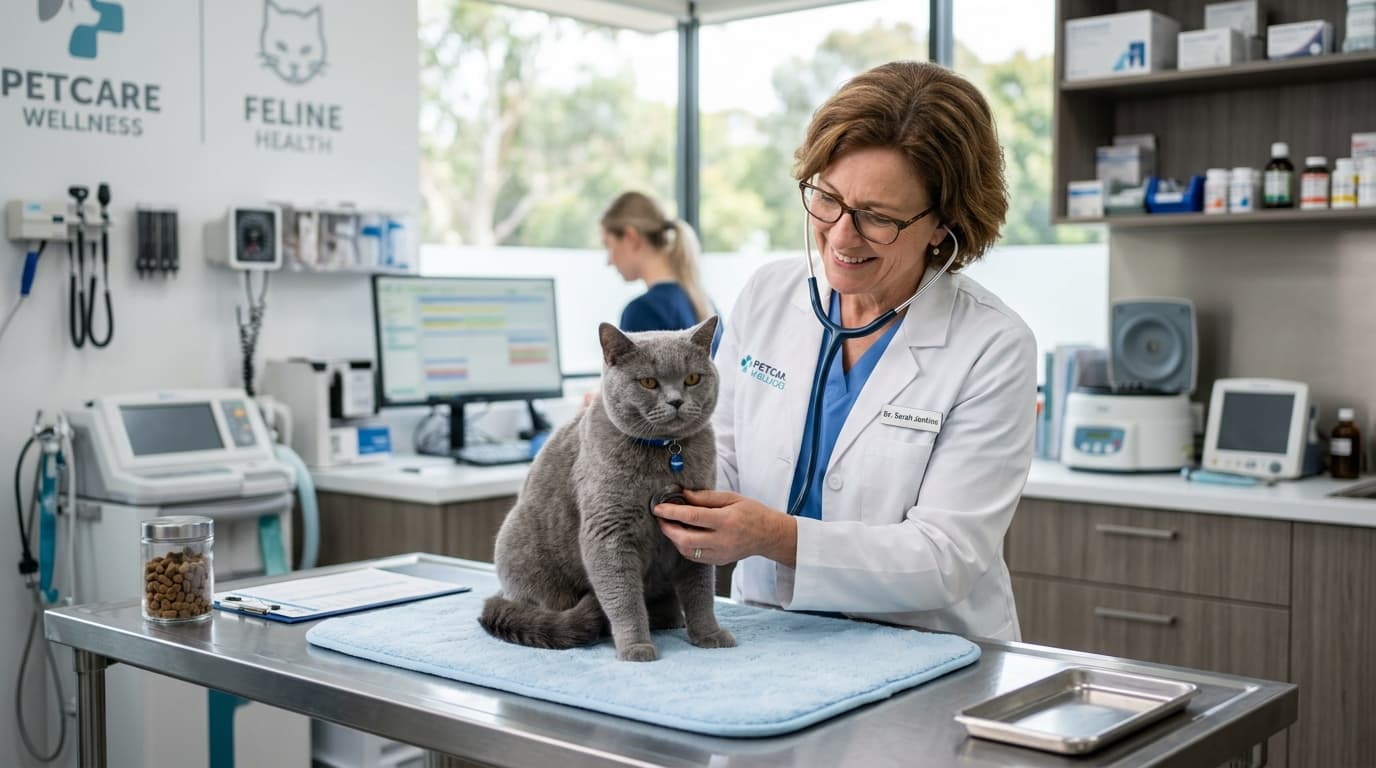 Veterinarian examining a cat during a clinic visit